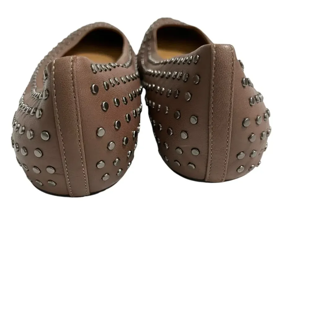 KORS Michael Kors Brown Studded Leather Slip On Ballet Flats Size 10M